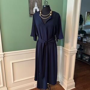 NWT Classy Emma & Michele Navy Blue Dress w/ Tortoise adjustable Belt Slide - XL